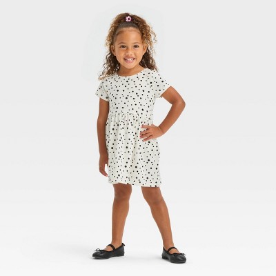 Toddler Girls' Polka Dots Short Sleeve Dress - Cat & Jack™ Cream 12M