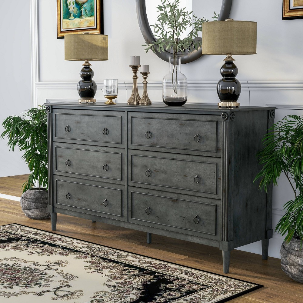 Latimer Traditional 6 Drawers Dresser Antique Gray - HOMES: Inside + Out: Vintage Storage for Bedroom