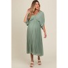 PinkBlush Light Olive Pleated V Neck Maternity Maxi Dress - image 3 of 4