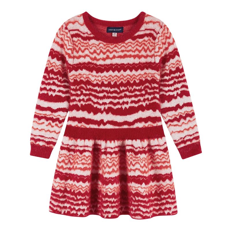 Andy & Evan  Toddler Girls Wavy Red Stripe Holiday Dress, 1 of 6