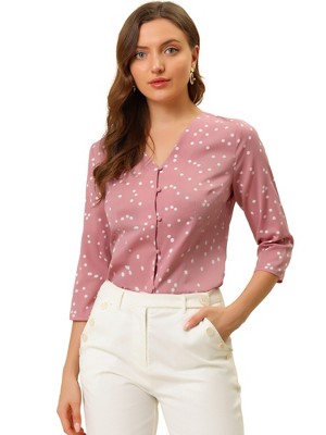 INSPIRE CHIC Women's Polka Dots 3/4 Sleeve Casual Button Front Shirt