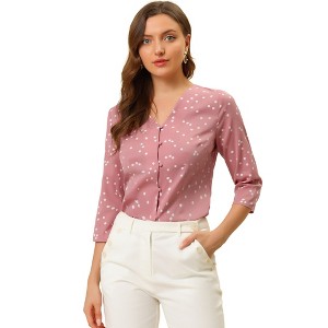 INSPIRE CHIC Women's Polka Dots 3/4 Sleeve Casual Button Front Shirt - 1 of 4