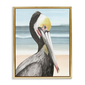 Stupell Industries Pelican Portrait on Beach Black Framed Floater Canvas Wall Art - 1 of 4