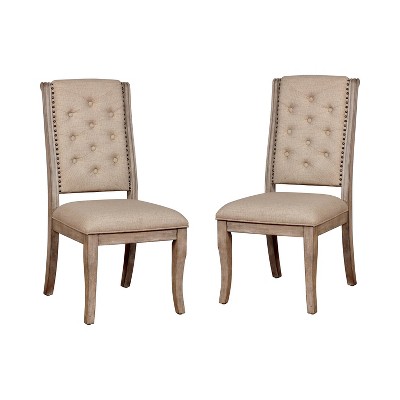 Set of 2 Medina Tufted Wood Dining Side Chair Natural - HOMES: Inside + Out: Upholstered, Nailhead Trim, High Back
