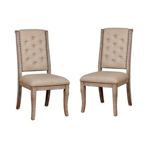 Set of 2 Medina Tufted Wood Dining Side Chair Natural - HOMES: Inside + Out: Upholstered, Nailhead Trim, High Back - 1 of 4