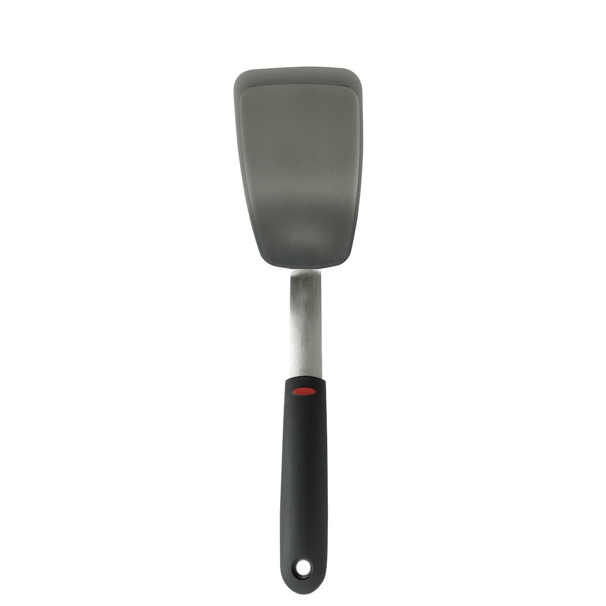 OXO Silicone Flexible Turner: Black Dishwasher-Safe Cooking Spatula, Stainless Steel Handle, 12" Length