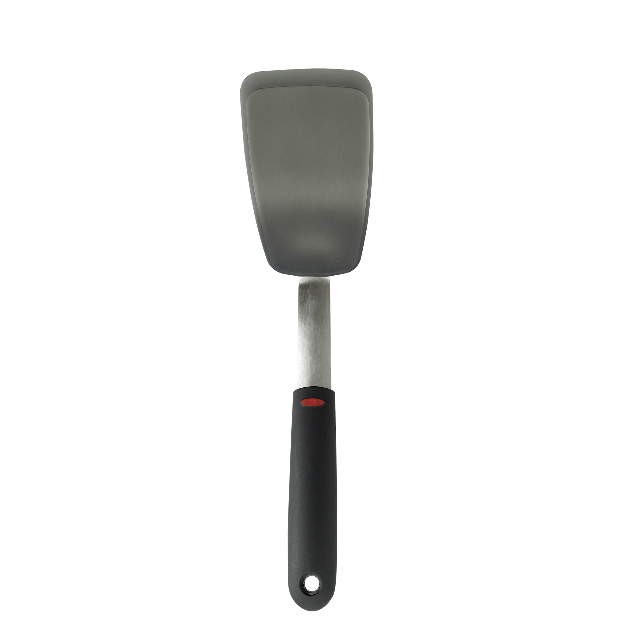 OXO Silicone Flexible Turner: Black Dishwasher-Safe Cooking Spatula, Stainless Steel Handle, 12" Length