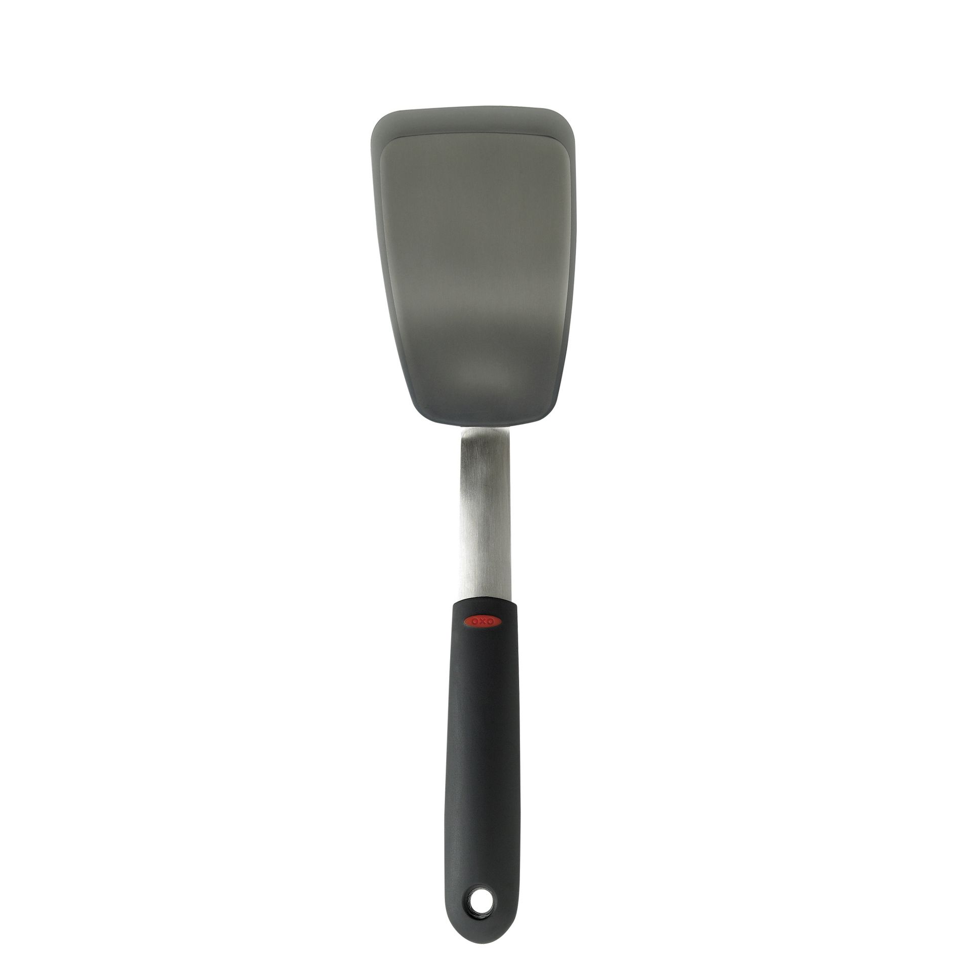 OXO Silicone Flexible Turner: Black Dishwasher-Safe Cooking Spatula, Stainless Steel Handle, 12" Length