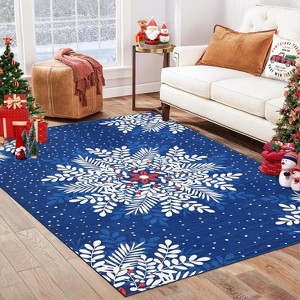 Christmas Snowflake Area Rug,2x3 Rug Washable Non Slip for Entryway,Soft Low Pile Christmas Door Mat - 1 of 4