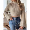 Women's Mock Neck Sweater Bell Sleeve Short Crop Pullover Top For Fall And Winter - 4 of 4