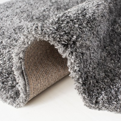 Gray Rectangular Hand-knotted Shag Area Rug