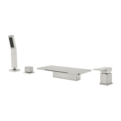 Cobbe Bathtub Faucet Set with 11.02-Inch Wide Bathtub Spout and Handheld Shower Single Handle 4-Hole Installation Bathroom Faucet Brushed Nickel