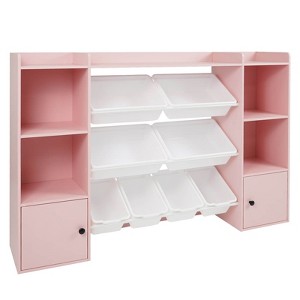 Costway Kids Toy Storage and Bookshelf with 8 Boxes Open Shelves & 2 Single-door Cabinets White/Gray/Beige/Pink - 1 of 1
