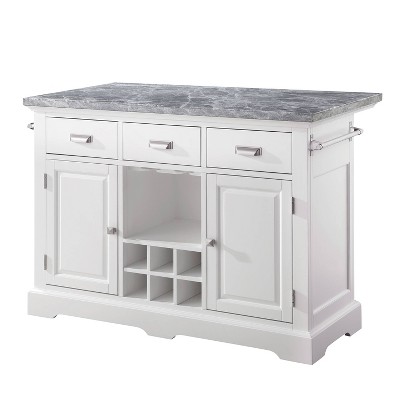 Zermatt Kitchen Island White - Steve Silver Co.: Marble Top, Towel Bars, Spice Storage, Stemware Rack