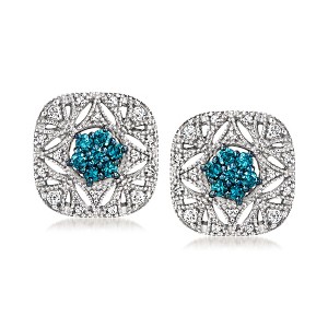 Ross-Simons 0.50 ct. t.w. Blue and White Diamond Earrings in Sterling Silver - 1 of 3