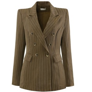 Hobemty Women's Office Dressy Blazer Casual Double Breasted Striped Suit Jacket - 1 of 4