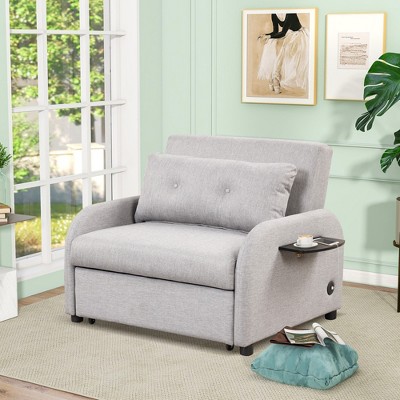 3 In 1 Pull Out Sleeper Sofa With 2 Wing Table And Usb Charge, Gray ...