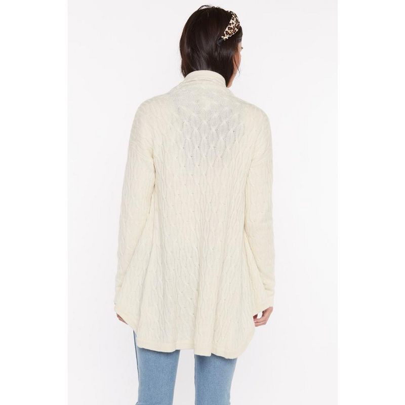 JENNIE LIU Women's 100% Pure Cashmere 4-ply Cable-knit Drape-front Open Cardigan Sweater, 2 of 4