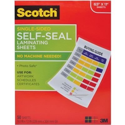 Scotch Single-Sided Laminating Sheet, 9 x 12 Inches, Clear, pk of 50