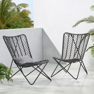 Sapphtopaz Outdoor Dining Chairs Set of 2 Rattan Patio Dining Chairs with Modern Geometric Cross Base for Yard, Balcony - 1 of 4