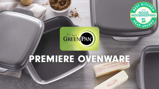 GreenPan Premiere Ovenware Ceramic Nonstick Rectangular Pan 13&#34;x9&#34; with Lid Gray, 2 of 11, play video