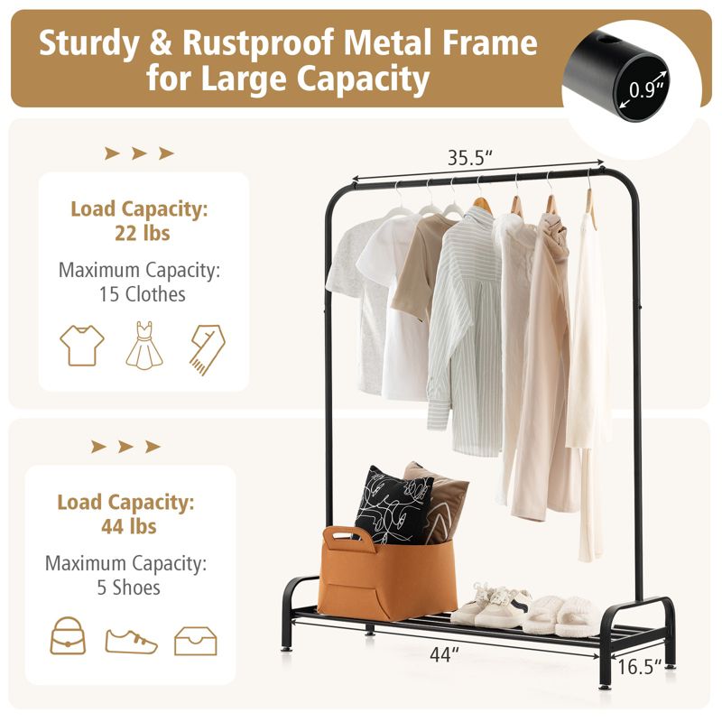 CostwayIndustrial Metal Garment Rack Heavy Duty Floor Cloth Rack w/ Shoe Storage Shelf, 5 of 11