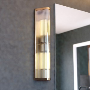 VAXCEL Barbier 2-Light 5.5 in. Wide x 22.25 in. Height Modern Flush Wall Sconce with Clear Ribbed Glass Shade - 1 of 4