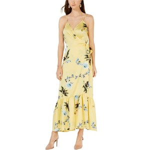 I.N.C International Concepts Womens Ruffle-Hem Floral Wrap Dress, Yellow, 12 - 1 of 1