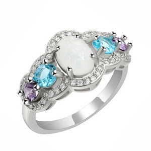 Riley Statement Ring White Fire Opal Purple Blue Cz Womens Ginger Lyne Collection - 1 of 4