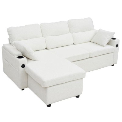 Aukfa Convertible Pull Out Sofa Bed, L-Shaped Sectional Sofa with USB Ports/Cup Holders/Storage Chaise for Living Room/Bedroom