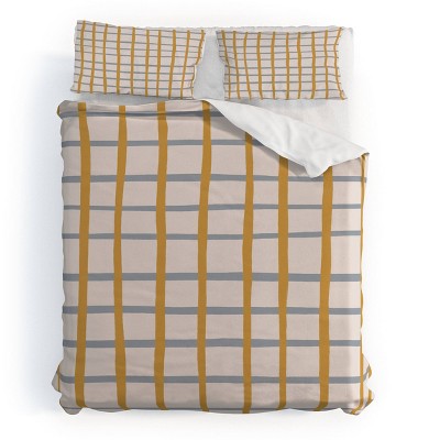 Deny Designs Menina Lisboa Blue Yellow Striped Duvet Cover and Pillow Sham Set Blue