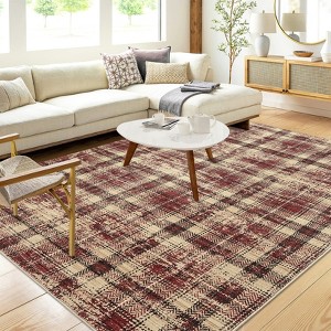 Machine Washable Geometric Living Room Rugs, Soft Non Slip Plaid Bedroom Rugs, Modern Low Pile Throw Carpet for Dining Room - 1 of 4