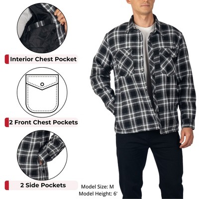 Мужские куртки Alpine Swiss Mens Henry Quilted Flannel Jacket Warm Plaid Shacket Snap Buttons Winter Work Coat For Cold Weather BKGY MED — фото 5