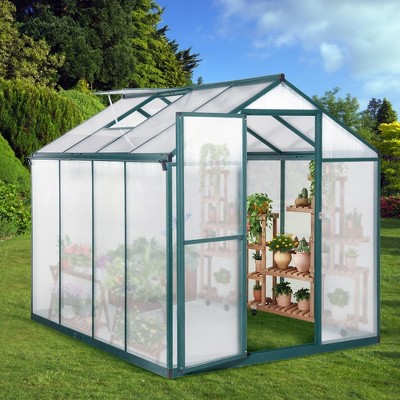 6x8 FT Greenhouse for Outdoors, Large Walk-in Greenhouse with Roof Vent, Heavy Duty Polycarbonate Greenhouse for Garden Patio Backyard