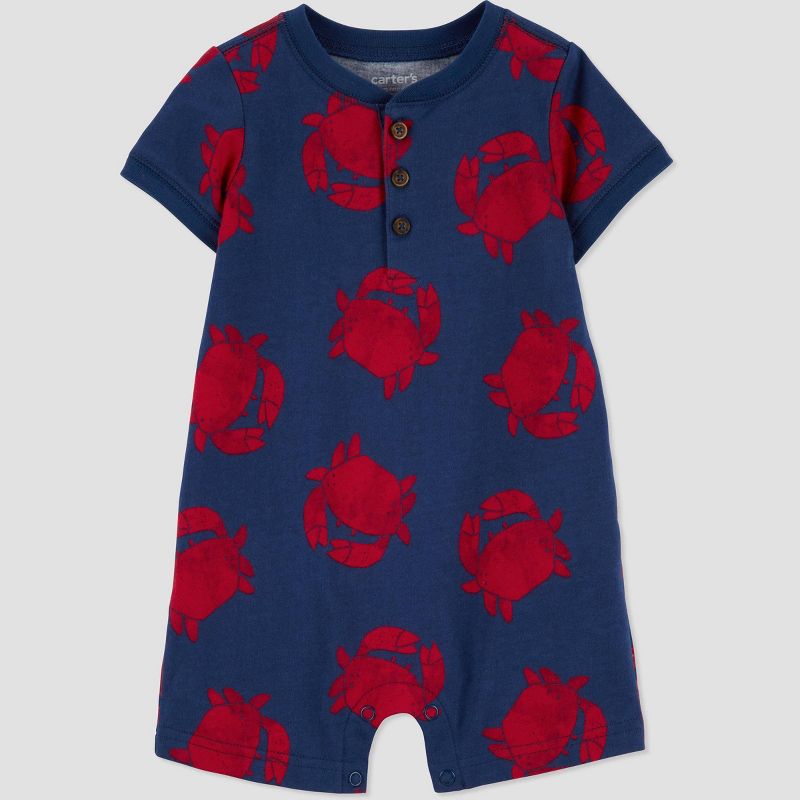 Carter's Just One You® Baby Boys' Crab Romper - Navy Blue/Red, 1 of 5