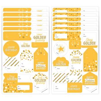 Big Dot of Happiness Golden Birthday - Assorted Happy Birthday Party Gift Tag Labels - To and From Stickers - 12 Sheets - 120 Stickers