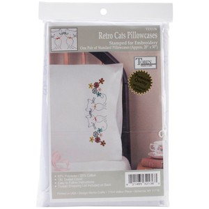 Tobin Stamped For Embroidery Pillowcase Pair 20"X30"-Retro Cats - 1 of 3