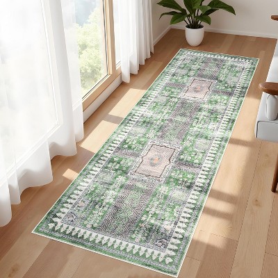 Vintage Washable Distressed Rug - Low Pile, Non-Slip & Stain-Resistant Floral Throw Carpet for Living Room, Bedroom or Dining Room