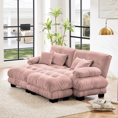 Cloud Couch Sleeper Sofa with 2 Ottomans,Chenille 2 Seater sofa with 2 Lumbar pillows and 2 throw pillows for Living Room-Tanpinhause