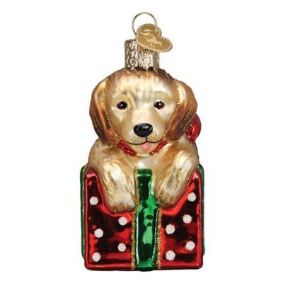 Old World Christmas 3.75 In Golden Puppy Surprise Ornament Dog Present Tree Ornaments