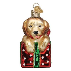 Old World Christmas 3.75 In Golden Puppy Surprise Ornament Dog Present Tree Ornaments - 1 of 3