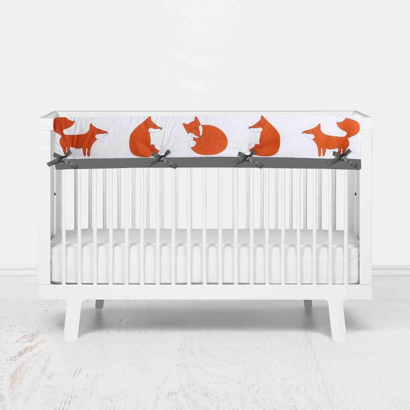 Bacati - Playful Fox Long Crib Rail Guard Cover Orange/Gray, 1 of 7