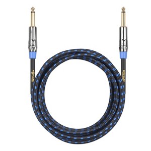 Clef Audio Labs Instrument Guitar Cable, 10ft - 1/4 inch TS Straight to Straight Electric bass Guitar AMP Cord Blue Braided Jacket - 1 of 4