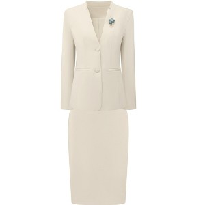 INSPIRE CHIC Women's Outfit Business Work Blazers and Pencil Skirts with Brooch Pin Suit Set 2 Pcs - 1 of 4