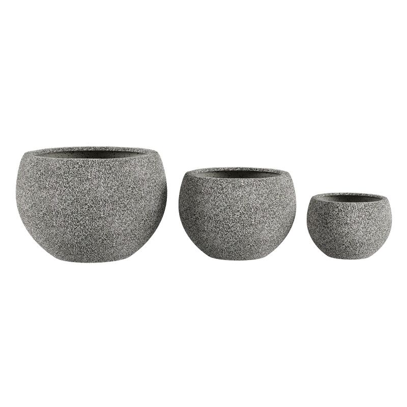 Fiber Clay Planters - 3-Piece Varying Height Textured Pot Set - Rounded Bottom and Drainage Holes for Herbs, Plants, or Flowers by Pure Garden (Gray), 5 of 9
