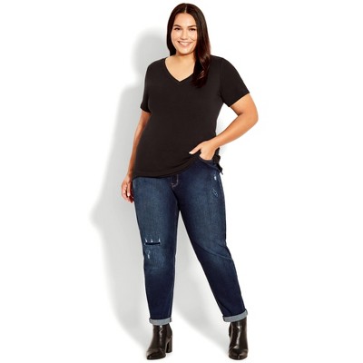 Plus Size Girlfriend Jeans – Stretch Denim, Light Rips, Petite To Tall Lengths – Women's Casual Relaxed Fit Jeans - View #12