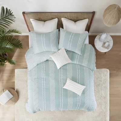 Full/Queen Kara Cotton Jacquard Duvet Cover Mini Set - Aqua