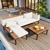 YOOCOZZ L-Shaped Acacia Wood  Outdoor Sofa Set with Side Table - 3 of 4