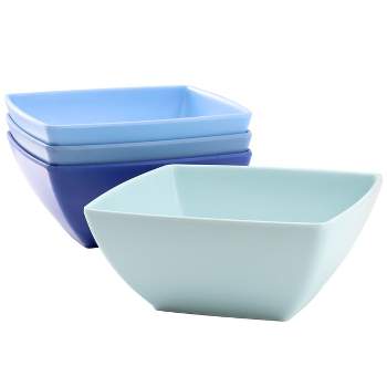 Gibson Home Grayson 4 Piece 6 Inch Square Melamine Dinner Bowl Set in Assorted Blue