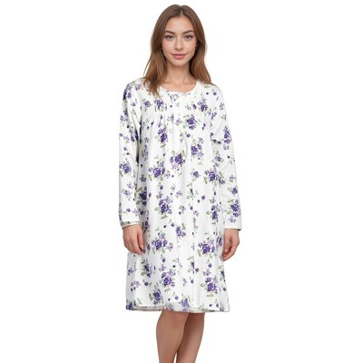YafeMarte Women’s Long Sleeve Soft Flannel Nightgown with Floral Design